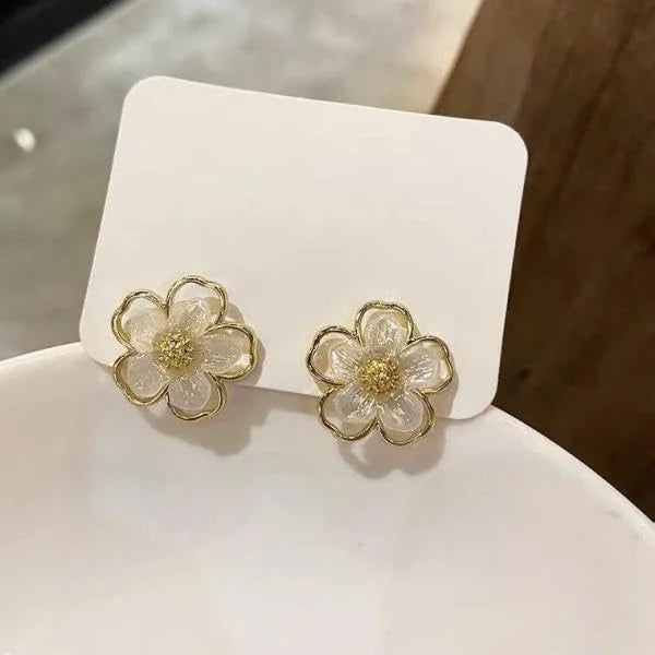 Astria Jewellery Gold Plated Floral Stud Earrings for Women | Iridescent Petal Design with Crystal Center | Cute Elegant Daily & Party Wear Jewellery Astria Jewellery