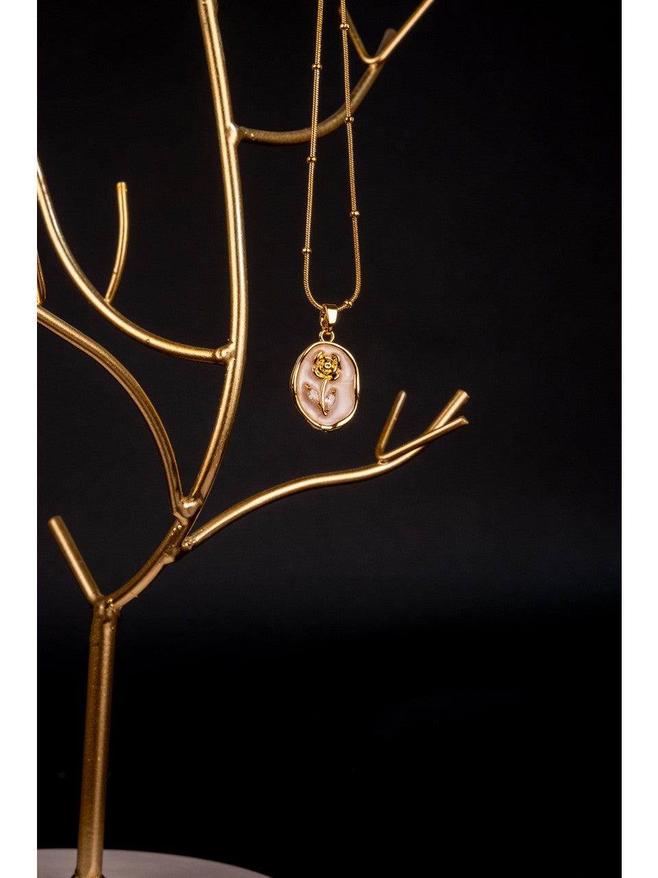 Gold Plated Oval Floral Pendant Necklace for Women – Elegant Pearl Finish Medallion Necklace Astria Jewellery
