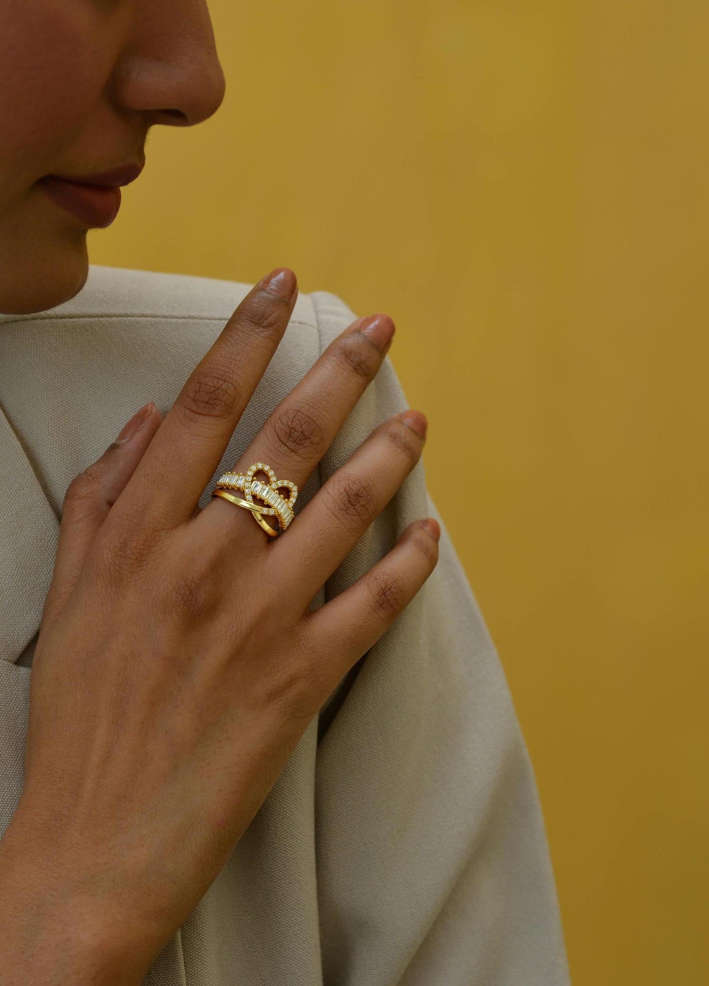 Astria Jewellery Royal Queen Gold – Heart Shape Ring with Sparkling White CZ Stones |18K Gold Plated Stainless Steel, Customizable Astria Jewellery