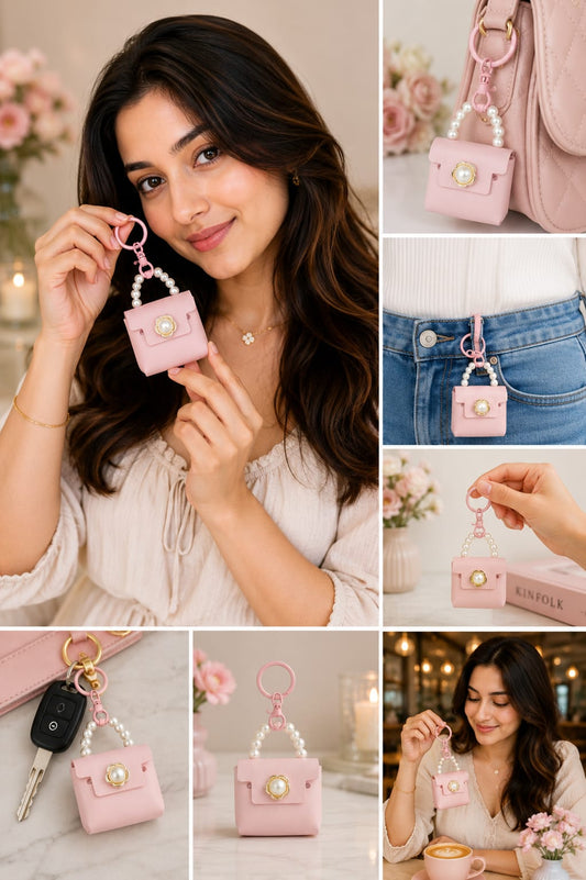 Luxury Pink Mini Handbag Keychain for Women & Girls | Pearl Handle Purse Bag Charm | Cute Silicone Handbag Key Ring | Backpack & Car Key Accessory Astria Jewellery