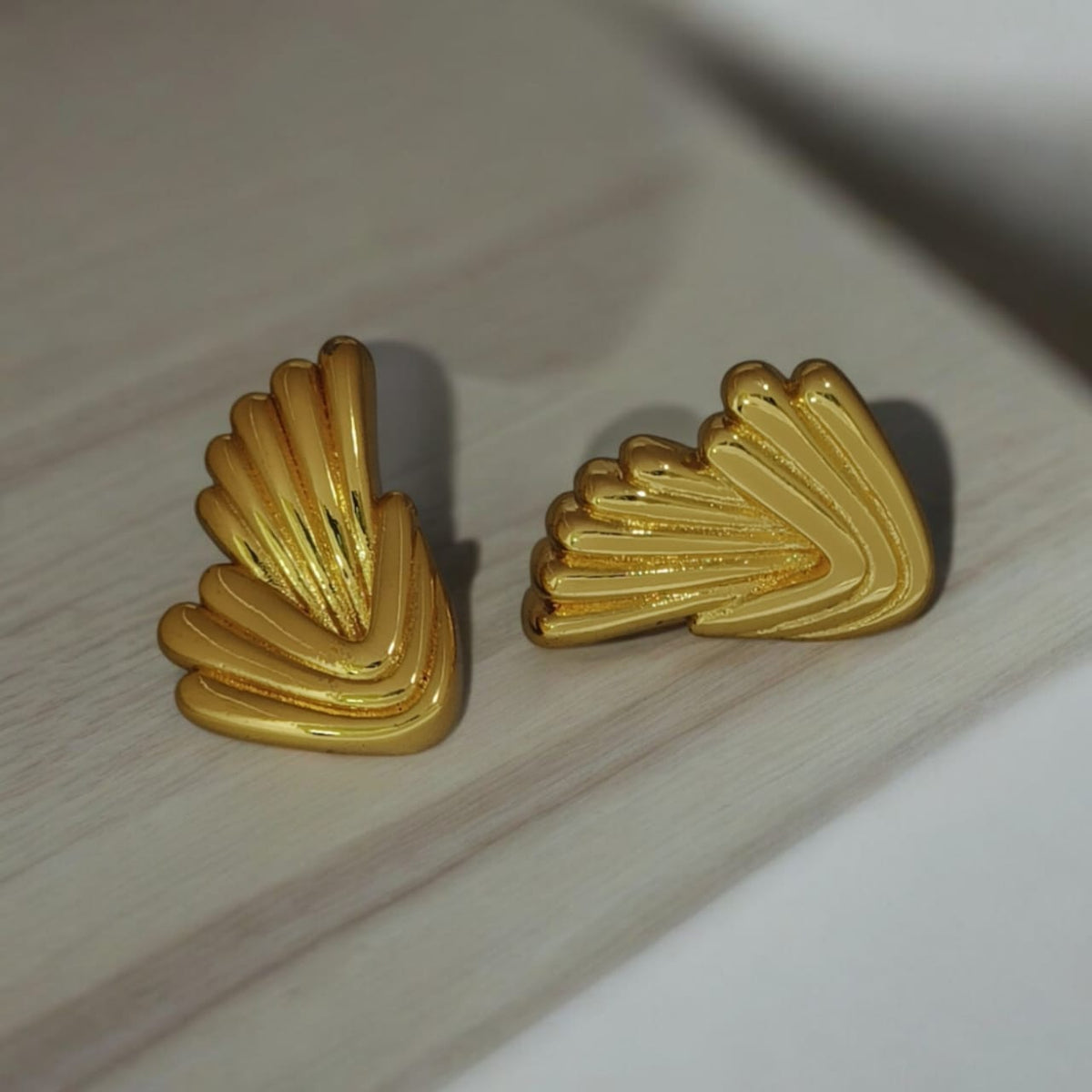 Astria Jewellery Gold Plated Fan Shape Stud Earrings for Women | Trendy Layered Wing Design | Minimal Statement Daily Wear & Party Earrings Astria Jewellery