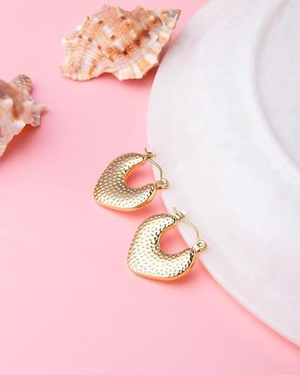 Gold Plated Heart Textured Hoop Earring Astria Jewellery