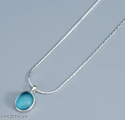 Silver Plated Blue Oval Pendant Necklace Astria Jewellery