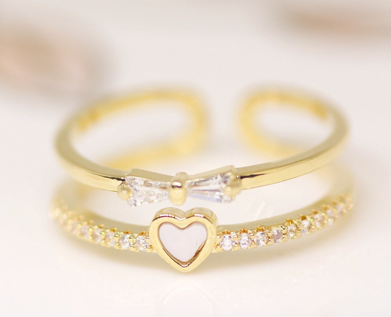 Astria Jewellery Gold-Plated Adjustable Double Band Heart Ring with CZ – Elegant Ring for Women Astria Jewellery