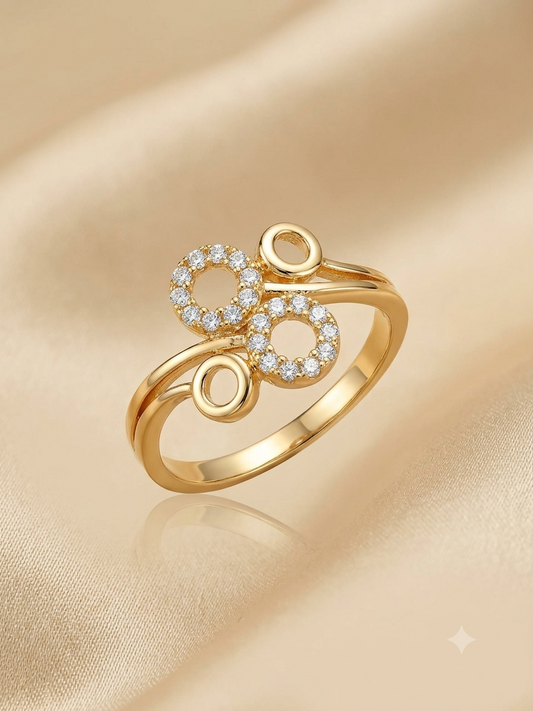 Elegant Dual Halo Gold-Plated Zircon Ring for Women | Premium Adjustable Statement Ring Astria Jewellery