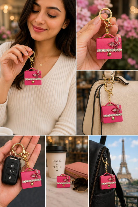 Luxury Pink Mini Handbag Keychain for Women & Girls | Butterfly Pearl Bag Charm | Cute Purse Key Ring | Handbag & Car Key Accessory Astria Jewellery