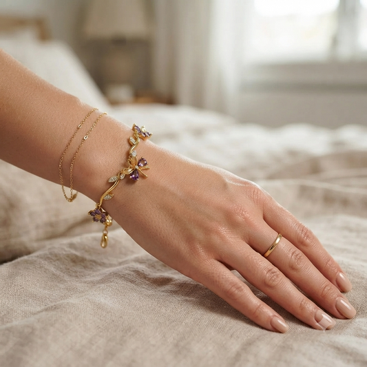 Luxury Purple Butterfly & Floral Charm Bracelet for Women | Gold Plated Adjustable Crystal Bracelet | Elegant Fashion Jewelry Astria Jewellery