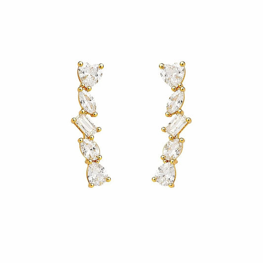 Gold CZ Ear Cuff Earrings for Women | Anti-Tarnish Crystal Climber Earrings Astria Jewellery