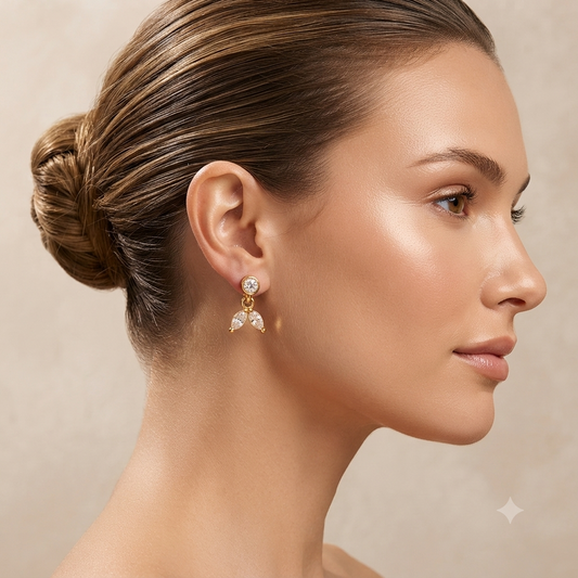 Gold CZ Floral Drop Stud Earrings for Women | Anti-Tarnish Crystal Dangle Earrings Astria Jewellery