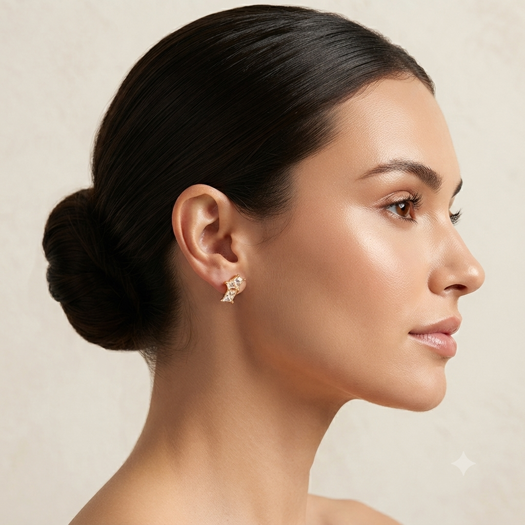 Gold Geometric CZ Stud Earrings for Women | Anti-Tarnish Crystal Earrings Astria Jewellery