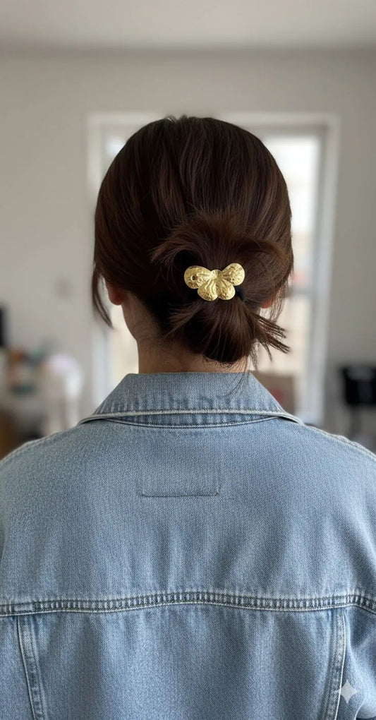 Gold Butterfly Hair Tie for Women | Elegant Metal Hair Band | Ponytail Holder Hair Accessory Astria Jewellery