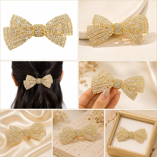 Luxury Gold-Tone Crystal Bow Hair Clip for Women & Girls Astria Jewellery