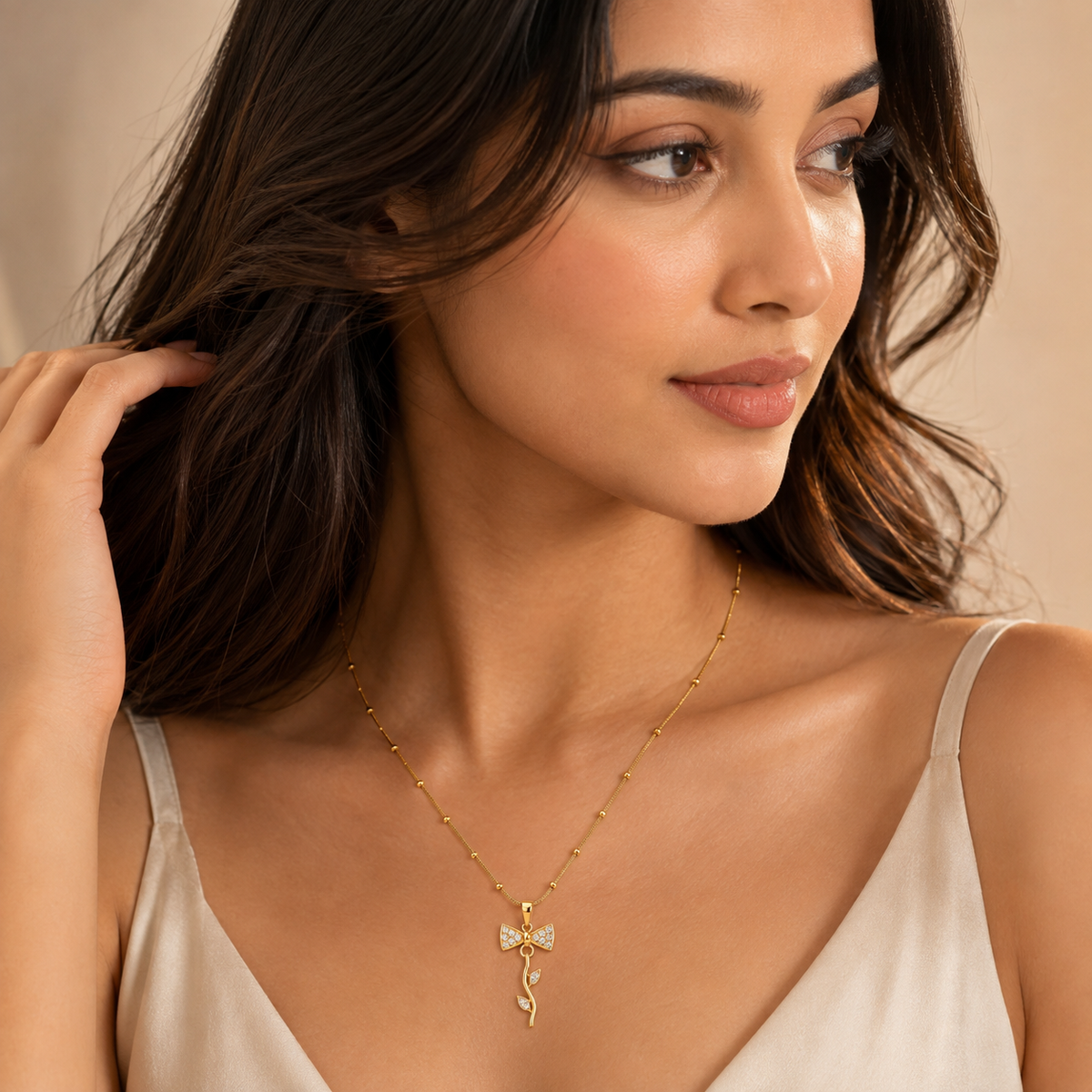 Gold Bow Knot Pendant Necklace for Women | Anti-Tarnish CZ Charm Stainless Steel Chain Astria Jewellery