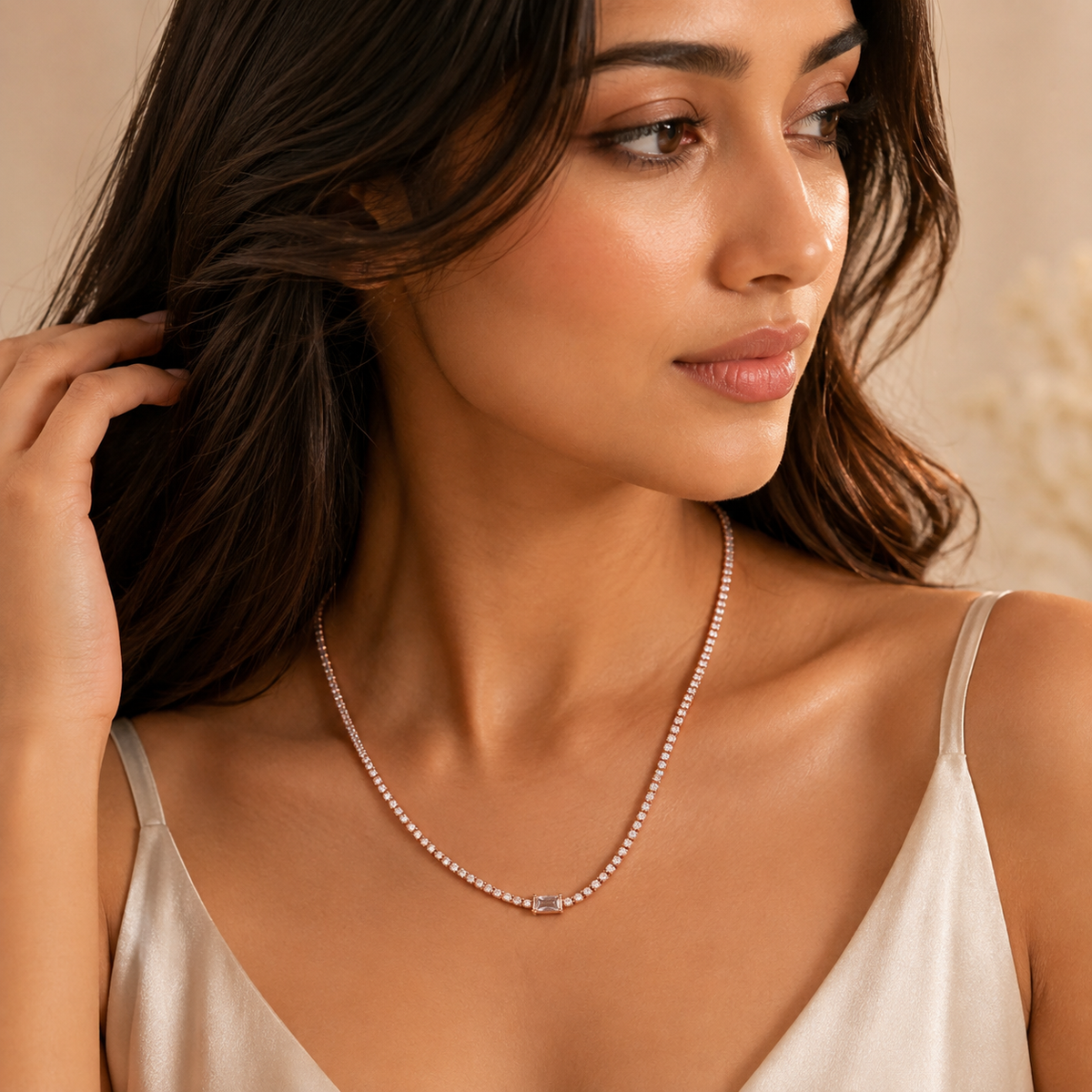 Rose Gold CZ Tennis Necklace for Women | Anti-Tarnish Stainless Steel Crystal Chain Astria Jewellery