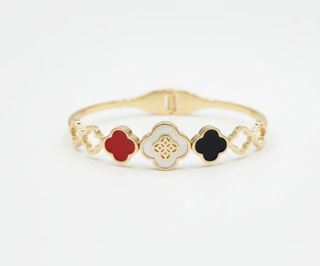 Astria Jewellery Gold-Plated Clover Enamel Bangle Bracelet for Women Astria Jewellery