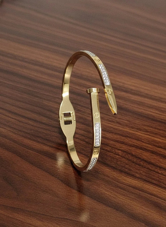 Astria Jewellery Crystal Nail Design Rose Gold-Plated Open Bangle Bracelet for Women Astria Jewellery