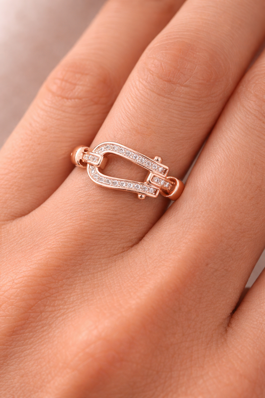 Rose Gold-Plated Geometric CZ Ring – Adjustable Elegant Ring for Women Astria Jewellery