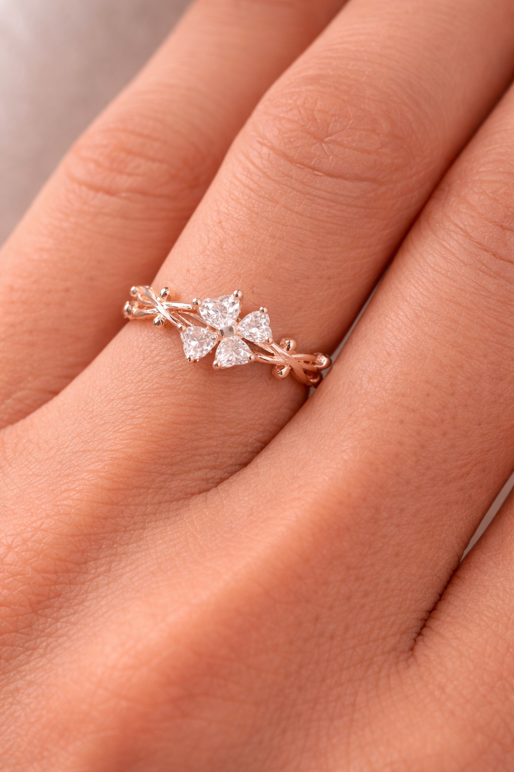 Rose Gold-Plated Floral CZ Ring – Adjustable Sparkling Ring for Women Astria Jewellery