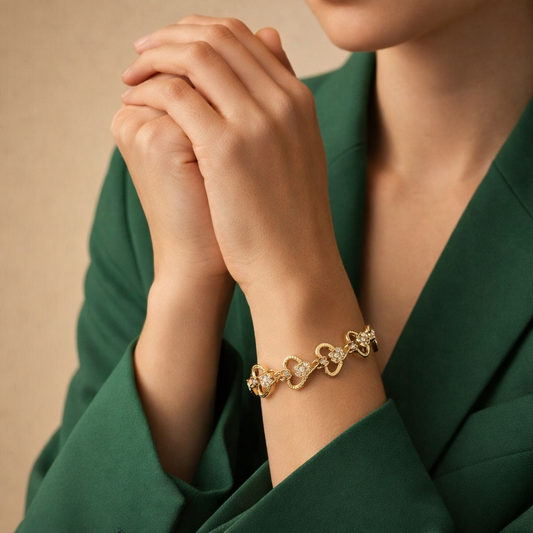 Astria Jewellery Gold Plated Heart Link Bracelet for Women | Zircon Studded Love Charm Chain | Elegant Daily & Party Wear Jewellery Astria Jewellery