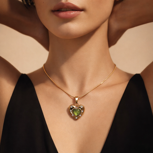 Gold Plated Green Heart Stone Necklace ASTRIA JEWELLERY