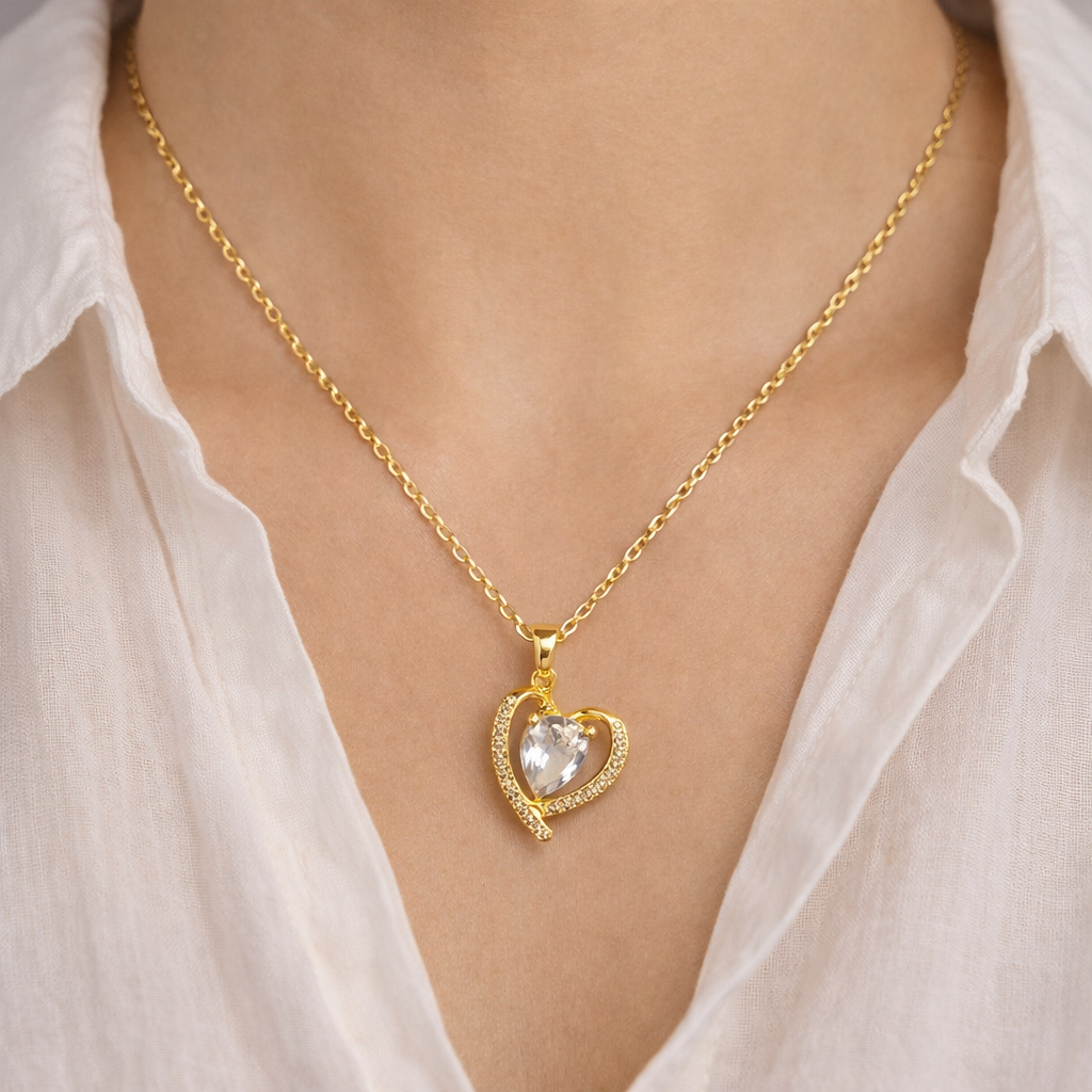Gold-Plated Heart Pendant Necklace ASTRIA JEWELLERY