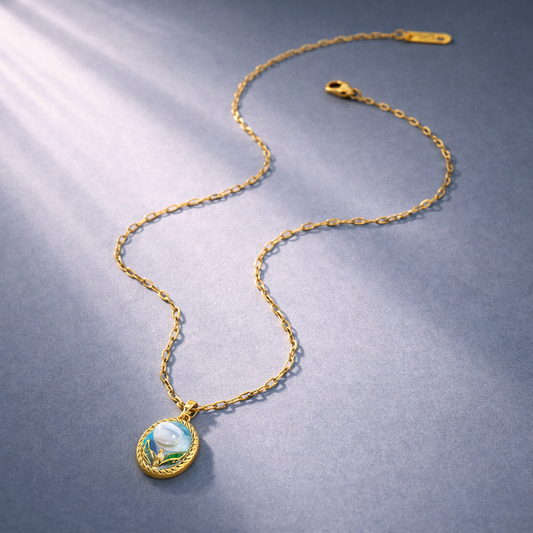 Gold Plated Oval Pearl Pendant Necklace Astria Jewellery