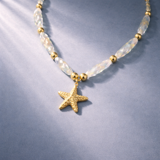 Gold-Plated Starfish Pendant Bead Necklace ASTRIA JEWELLERY