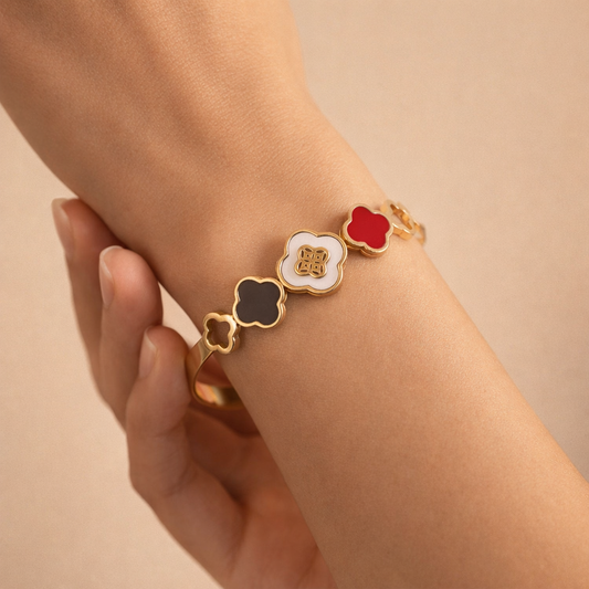 Astria Jewellery Gold-Plated Clover Enamel Bangle Bracelet for Women Astria Jewellery