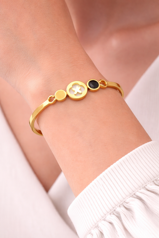 Astria Jewellery Gold-Plated Enamel Motif Bangle Bracelet for Women Astria Jewellery