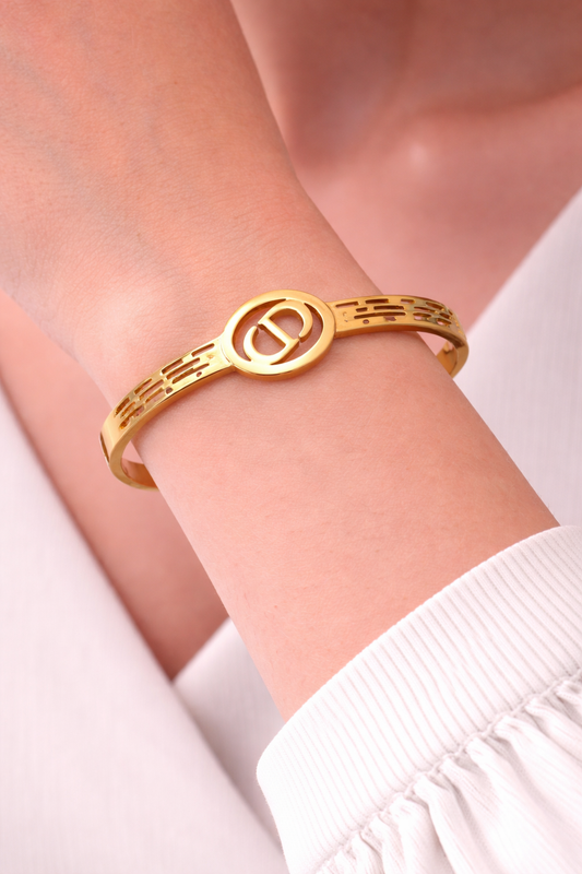Astria Jewellery Gold-Plated Geometric Circle Cuff Bangle Bracelet for Women Astria Jewellery