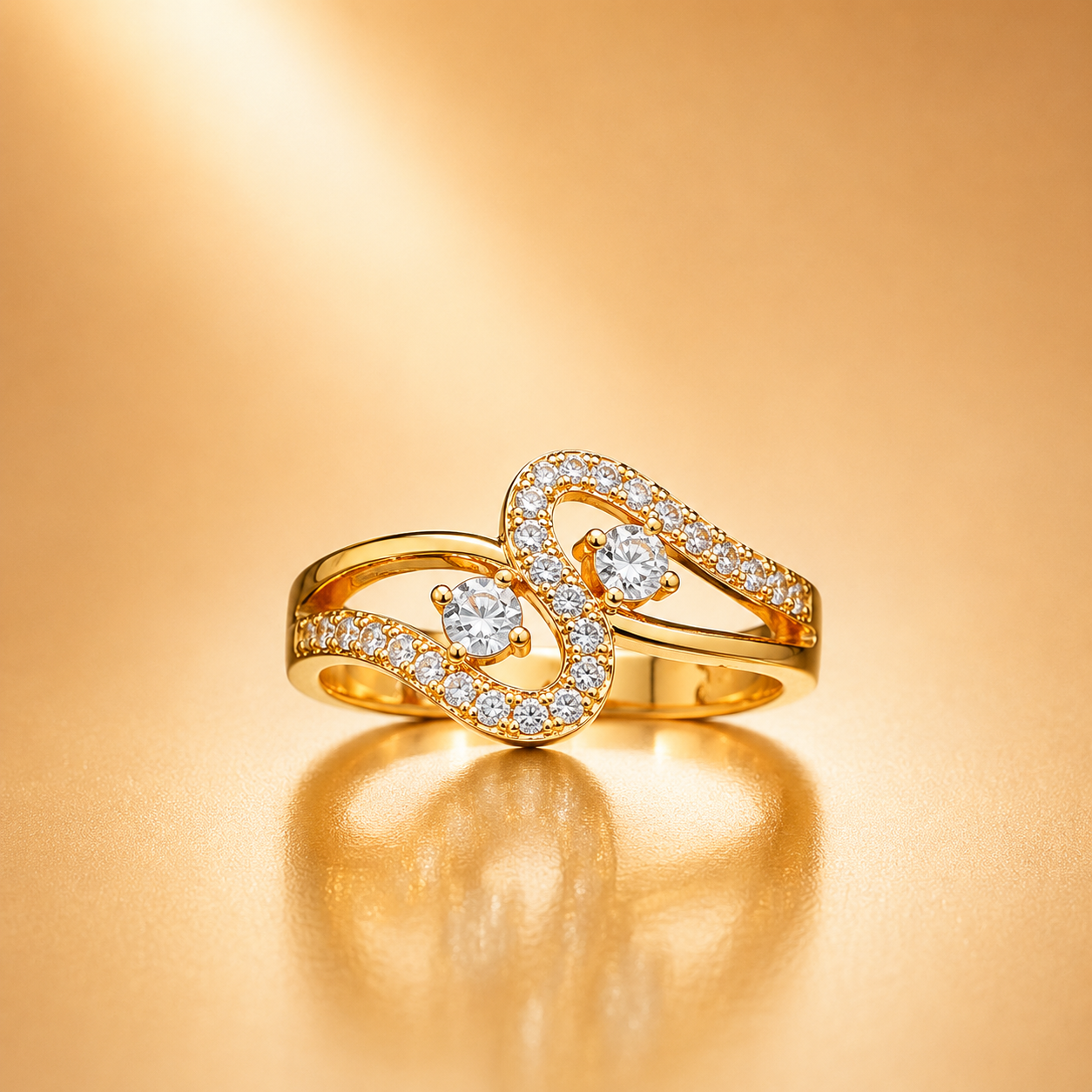 Interlocking Double Halo CZ Gold-Plated Ring for Women | Dual Solitaire Statement Ring | Anti-Tarnish Elegant Jewelry