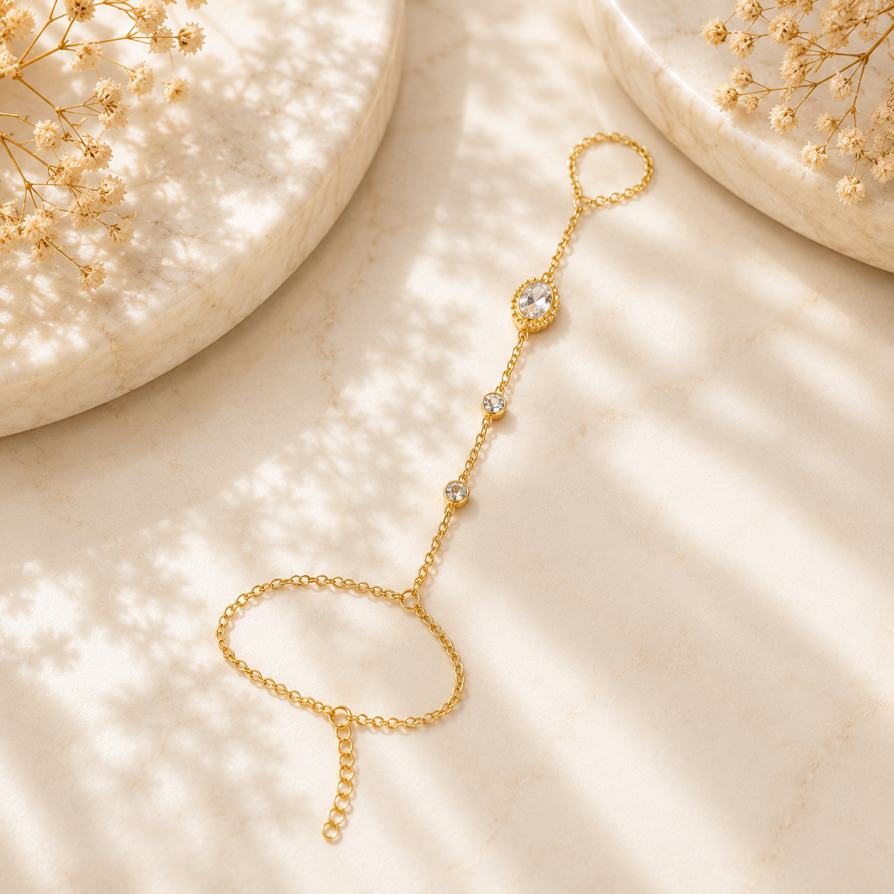 Gold Plated Crystal Hand Harness Bracelet for Women | Adjustable Hathphool Hand Chain | Elegant Finger Bracelet Jewelry Astria Jewellery