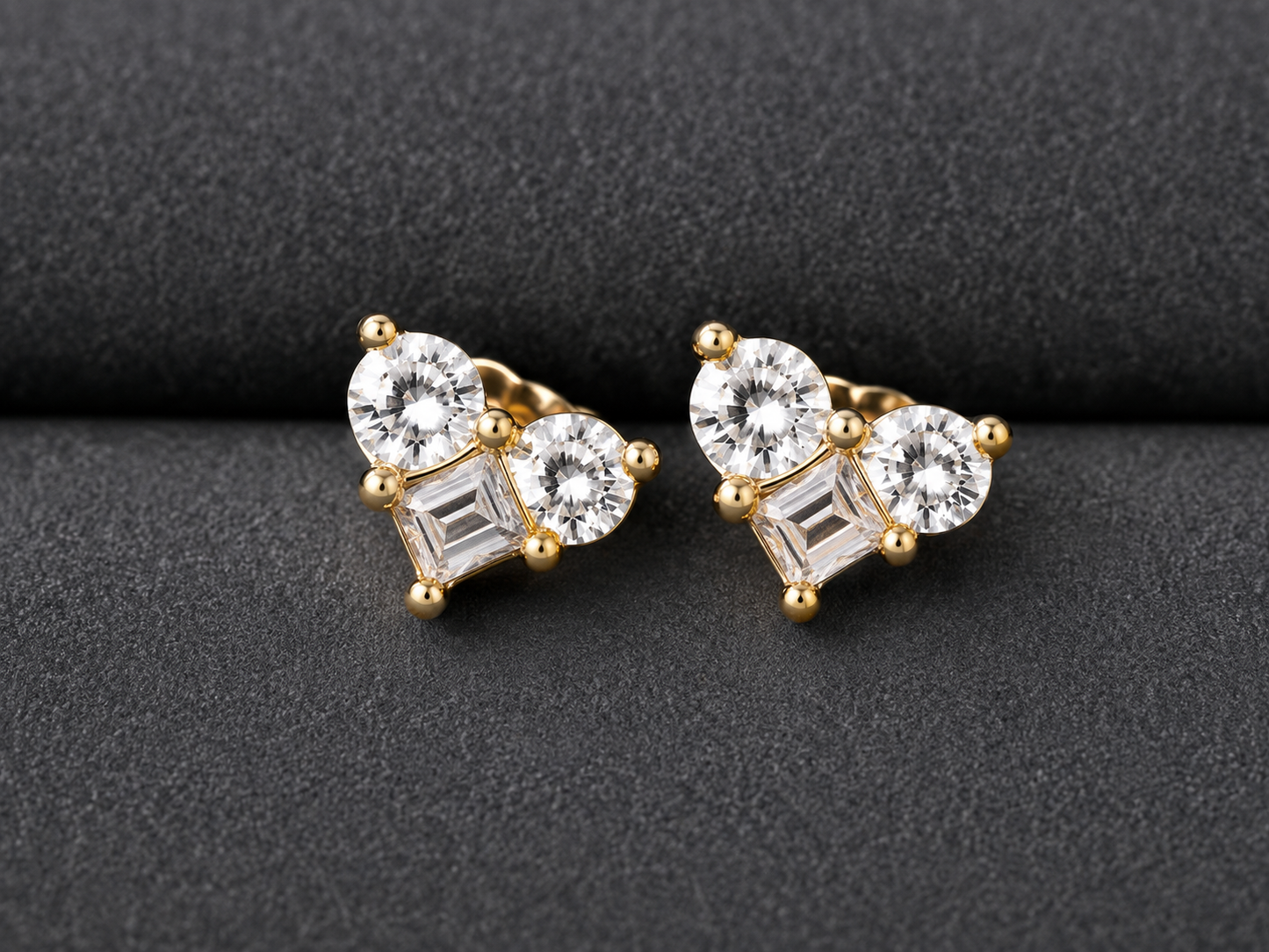 Sparkling Triple Heart CZ Stud Earrings for Women | Gold Plated Heart Cluster Earrings | Anti-Tarnish Minimalist Earrings