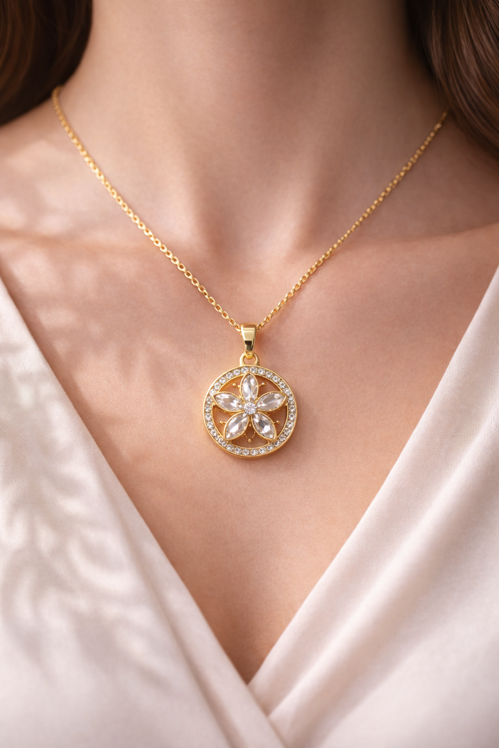 Astria Jewellery Gold Plated Butterfly Zircon Pendant Necklace for Women | Elegant Round Halo Charm Chain | Stylish Daily & Party Wear Jewellery