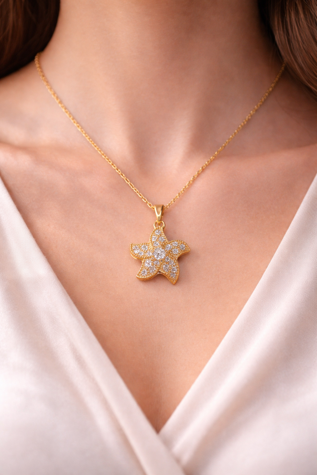 Astria Jewellery Gold Plated Starfish Zircon Pendant Necklace for Women | Elegant Ocean-Inspired Charm Chain | Stylish Daily & Party Wear Jewellery