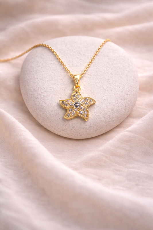 Astria Jewellery Gold Plated Starfish Zircon Pendant Necklace for Women | Elegant Ocean-Inspired Charm Chain | Stylish Daily & Party Wear Jewellery Astria Jewellery