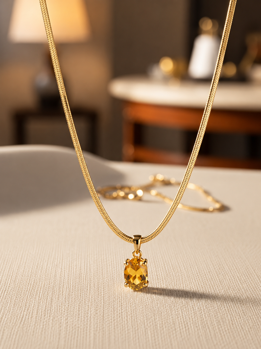 Astria Golden Amber Solitaire Necklace Astria Jewellery