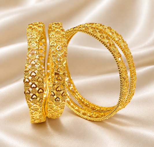 Gold-Tone Heart Pattern Bangles Set | Elegant Traditional Embellished Bangles for Women ASTRIA JEWELLERY