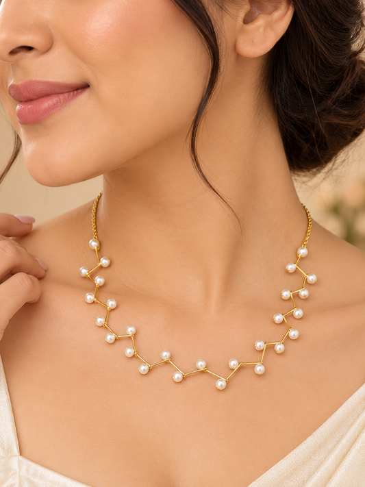 Gold Plated Pearl Beaded Necklace for Women ASTRIA JEWELLERY