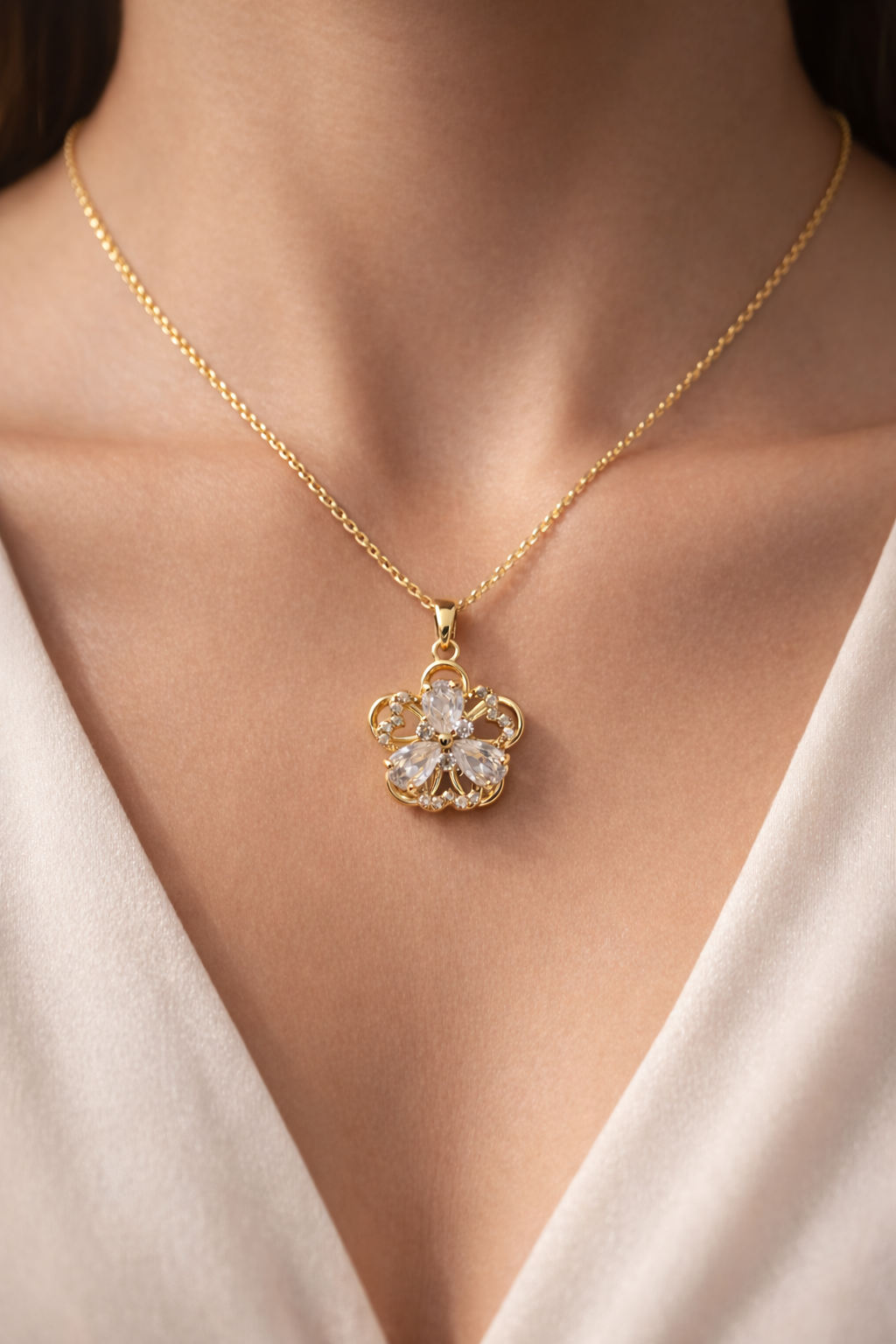 Astria Jewellery Gold Plated Floral Zircon Pendant Necklace for Women | Elegant Blossom Design Chain | Lightweight Daily Wear Jewellery Gift Astria Jewellery