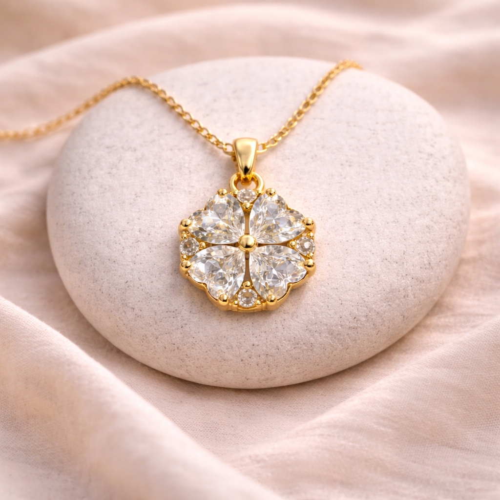 Astria Jewellery Gold Plated Solitaire Crystal Floral Pendant Necklace for Women | Sparkling Cluster Flower Design Chain | Elegant Daily & Party Wear Jewellery Astria Jewellery