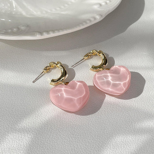 Astria Jewellery Pink Heart Drop Earrings for Women | Glossy Acrylic Heart Hoops | Cute Korean Style Earrings for Girls | Lightweight Daily Wear Jewellery Astria Jewellery