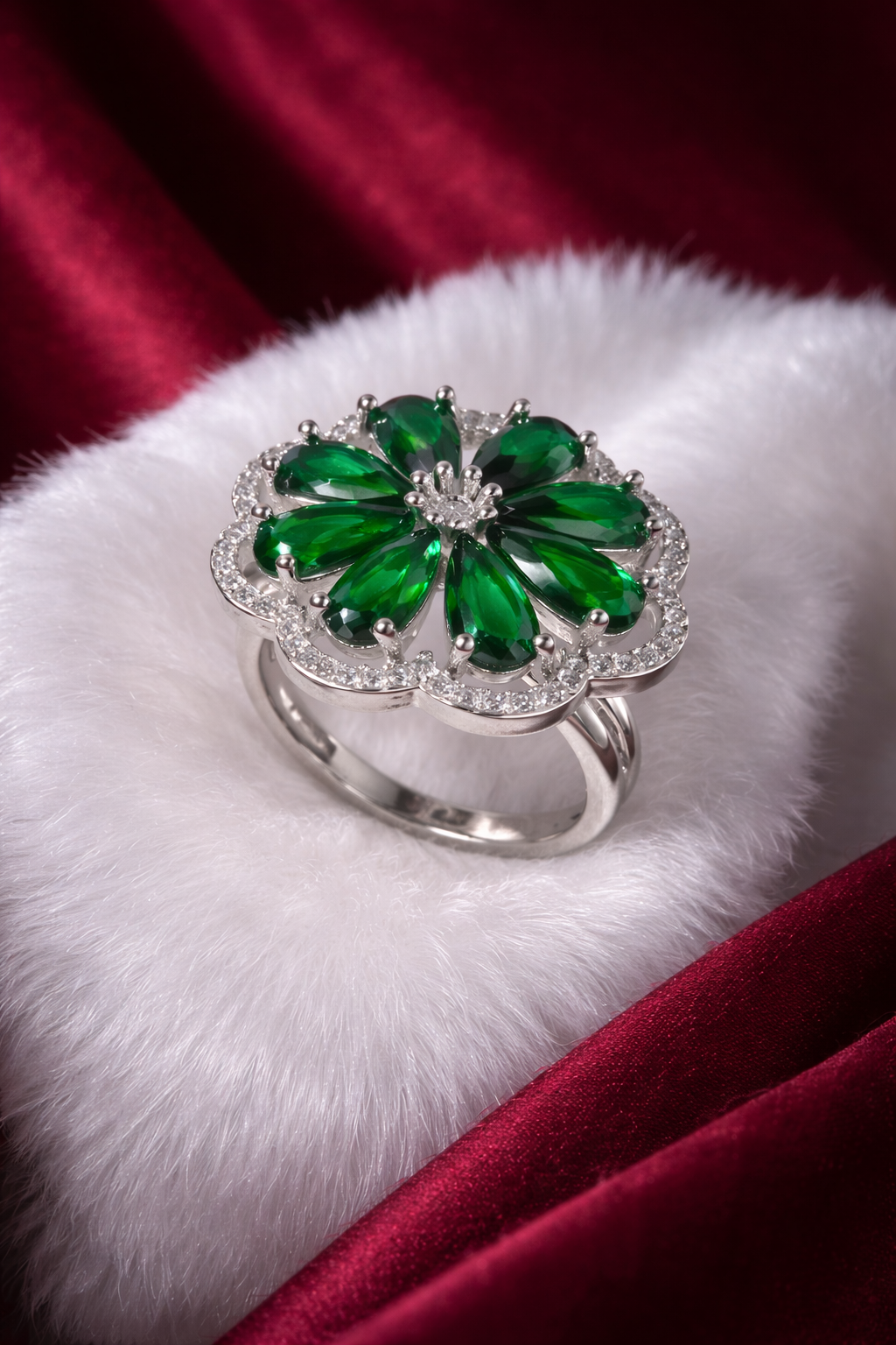 Astria Jewellery Royal Queen – Green Petal Radiance Cocktail Ring with Sparkling Green CZ Stones |Stainless Steel, Customizable Astria Jewellery