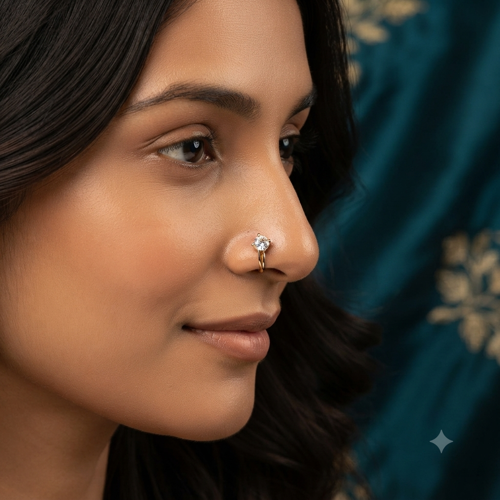 Minimalist Solitaire CZ Gold Nose Pin for Women | Round Crystal Nose Stud | Elegant Everyday Nose Jewelry Astria Jewellery