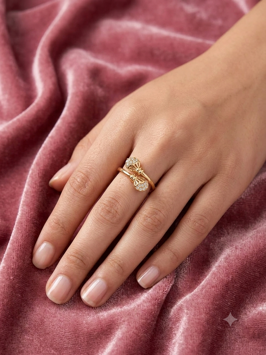 Cute Bow Gold-Plated Cubic Zirconia Ring for Women | Elegant Bowknot Statement Ring Astria Jewellery