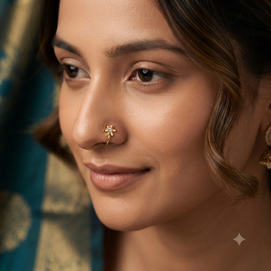 Gold Daisy Flower Huggie Hoop Nose Pin for Women | Crystal Floral Mini Hoop Earrings | Minimalist Everyday Earrings Astria Jewellery