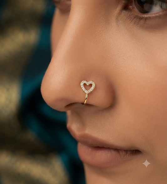 Sparkling Open Heart CZ Gold Nose Pin for Women | Crystal Heart Nose Stud | Cute Minimalist Nose Jewelry Astria Jewellery