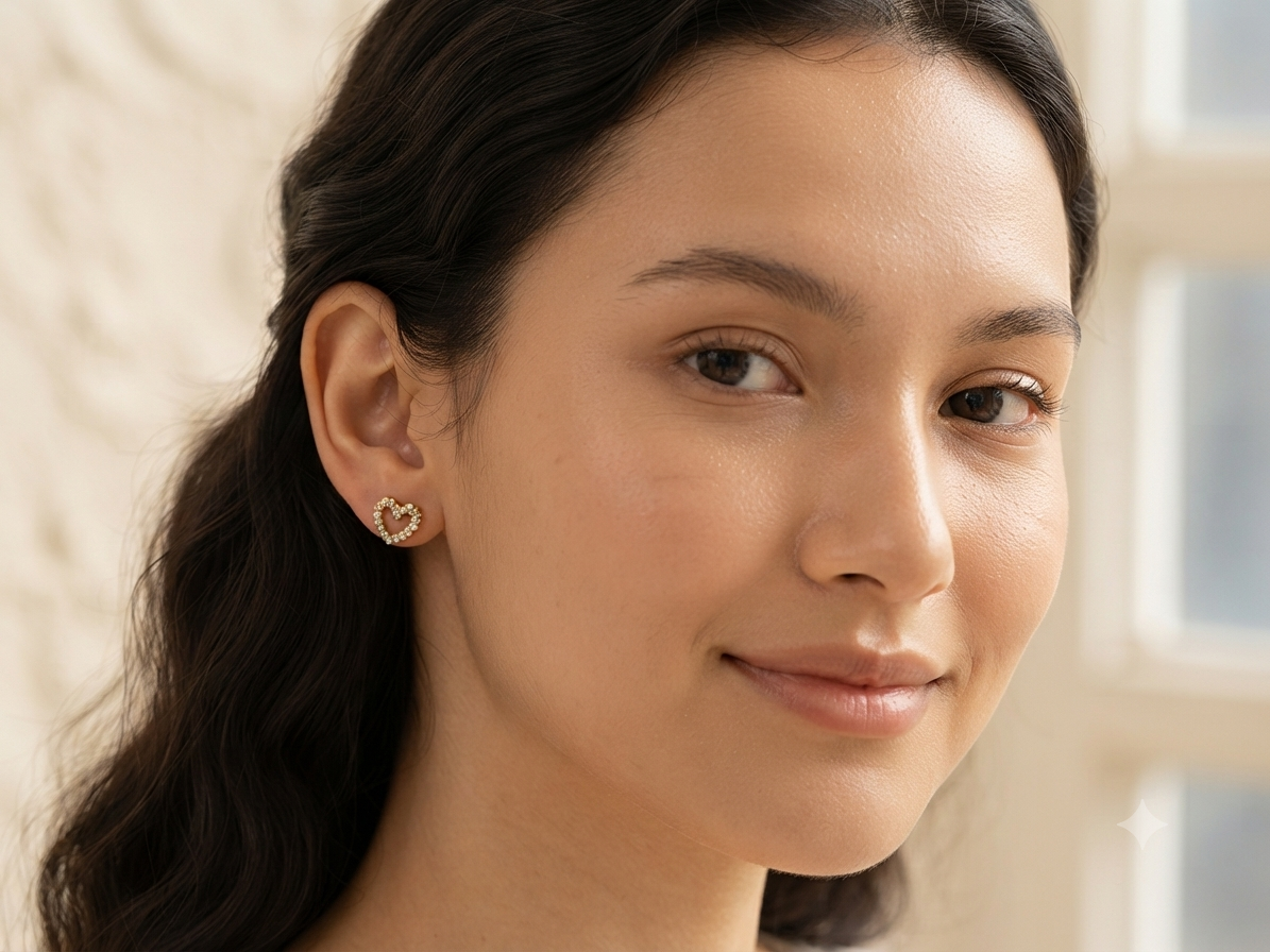 Sparkling Open Heart CZ Stud Earrings for Women | Gold Plated Heart Earrings | Anti-Tarnish Minimalist Earrings