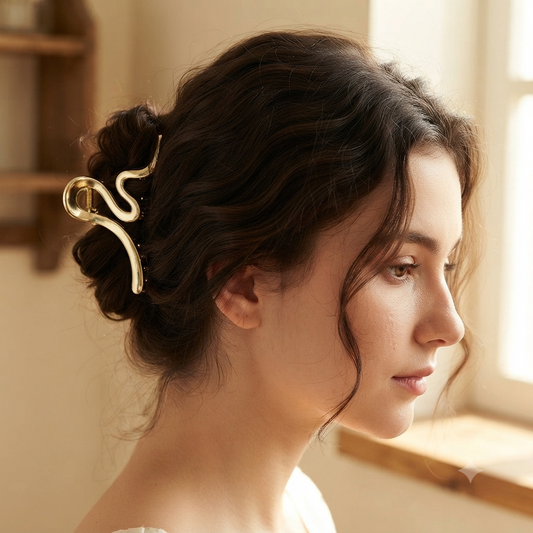 Gold Abstract Wave Hair Claw Clip for Women | Large Metal Hair Clip | Minimalist Non-Slip Hair Accessory Astria Jewellery