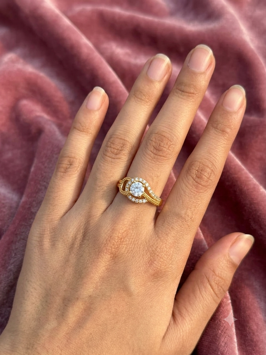 Elegant Solitaire Halo Gold-Plated Cubic Zirconia Ring for Women | Infinity Statement Ring